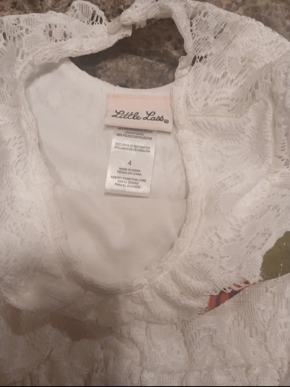Little Lass White Lace Peplum Top with Res Rose Accent - Picture 5 of 7